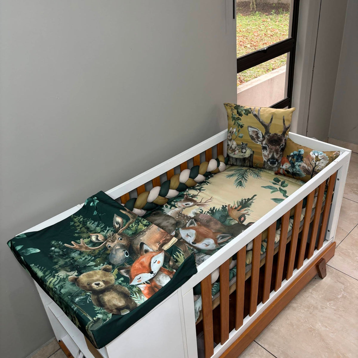 Modern Boho Woodlands cot linen