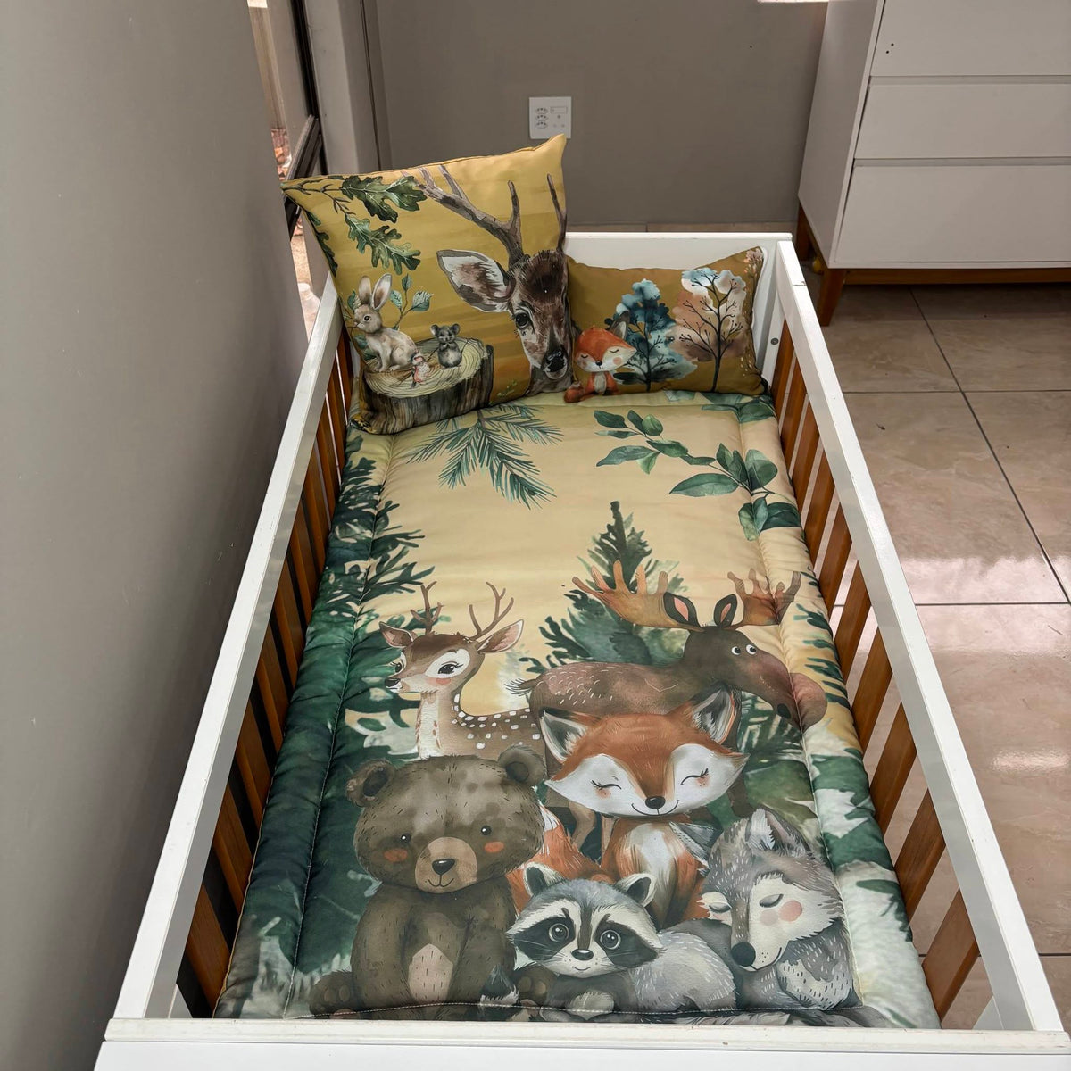 Modern Boho Woodlands cot linen