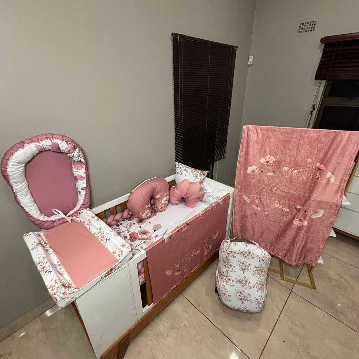 Mauve Boho Wildflower cot linen