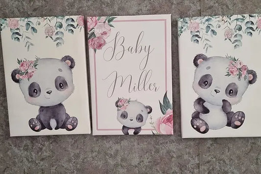 Baby Pink and Peony Panda Canvas